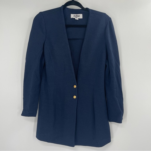 St. John SJK Navy Blue Cardigan Sweater Blazer - Picture 1 of 13
